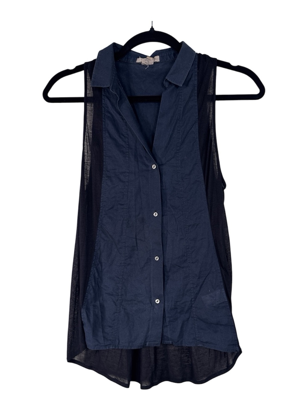 Helmut Lang Blue Cotton Button Down Shirt Womens S Sheer Back Casual Preppy